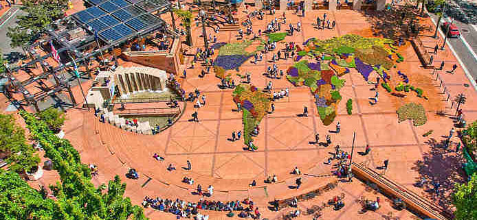 Bird's eye view of Pioneer Courthouse Square in Portland OR in the summer